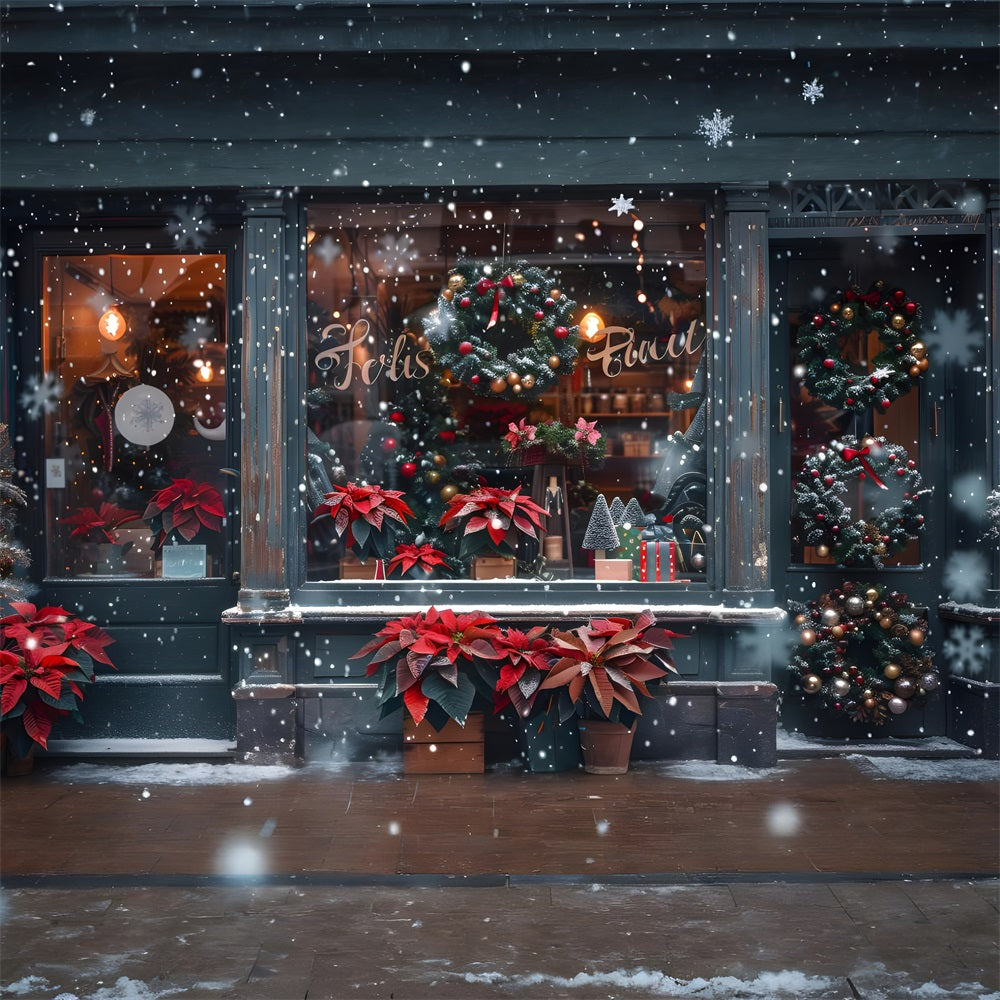 Weihnachts-Poinsettie und Kranz Schaufenster-Hintergrund RR8-148