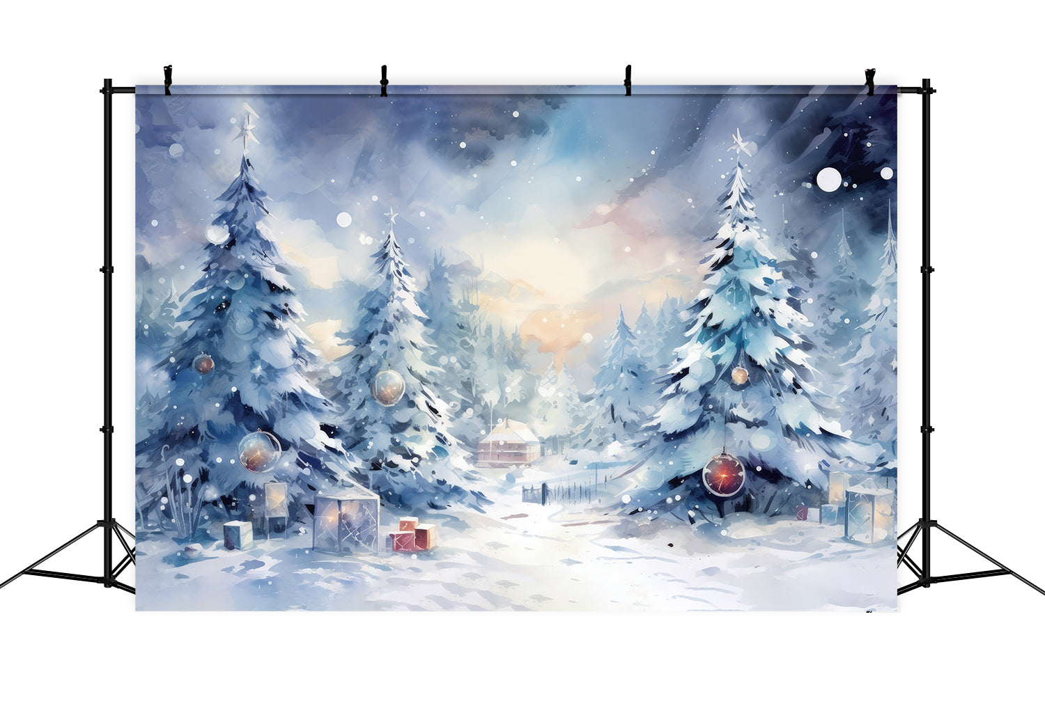 Weihnachten Stiller verschneiter Wald mit Geschenken Backdrop RR8-154