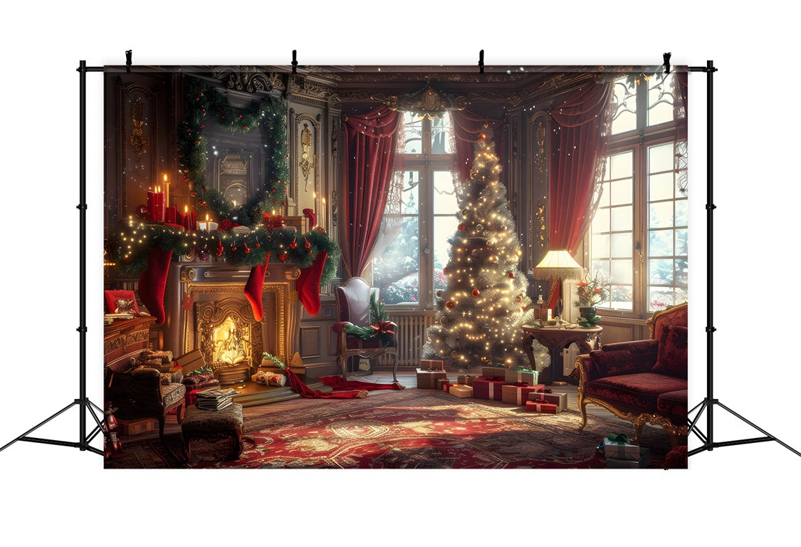 Festliches Weihnachtszimmer mit Geschenken und Baum RR8-162