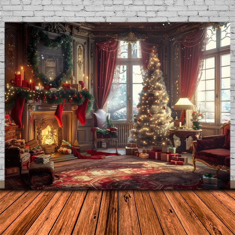 Festliches Weihnachtszimmer mit Geschenken und Baum RR8-162