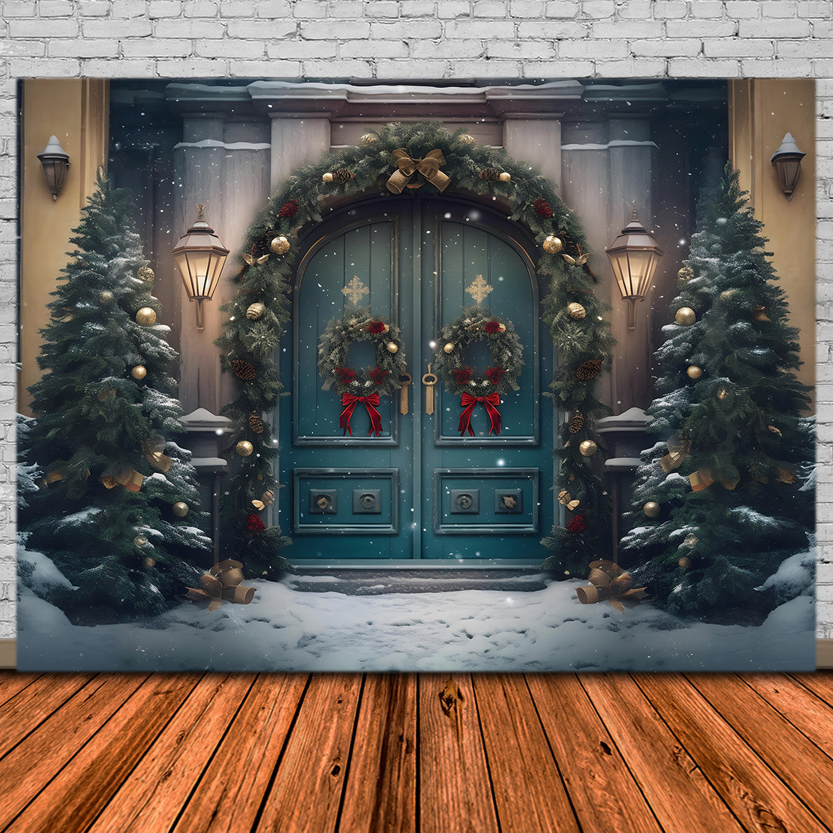 Weihnachten Grand Snowy Doorway Hintergrund RR8-179