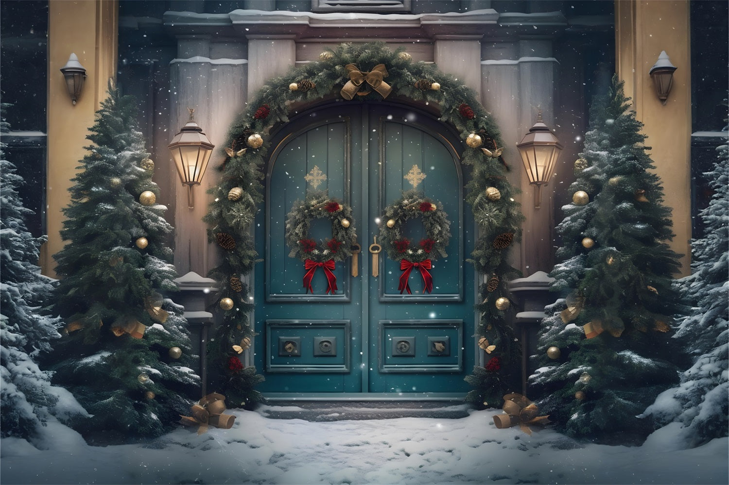 Weihnachten Grand Snowy Doorway Hintergrund RR8-179