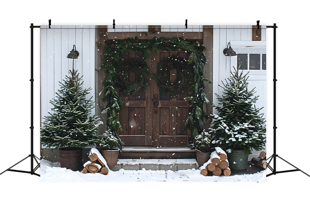 Weihnachtsbäume Kranz Holz Tür Hintergrund RR8-18