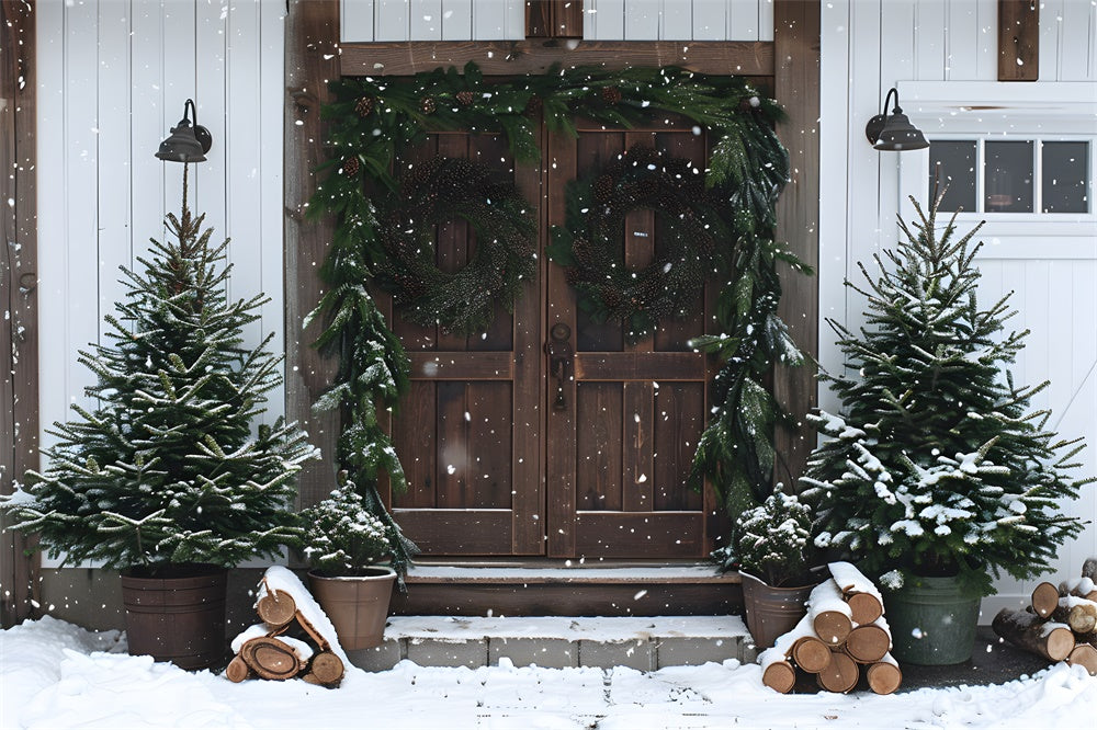 Weihnachtsbäume Kranz Holz Tür Hintergrund RR8-18