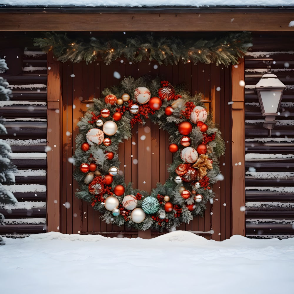 Weihnachten Eleganter Kranz auf Holztür Hintergrund RR8-181