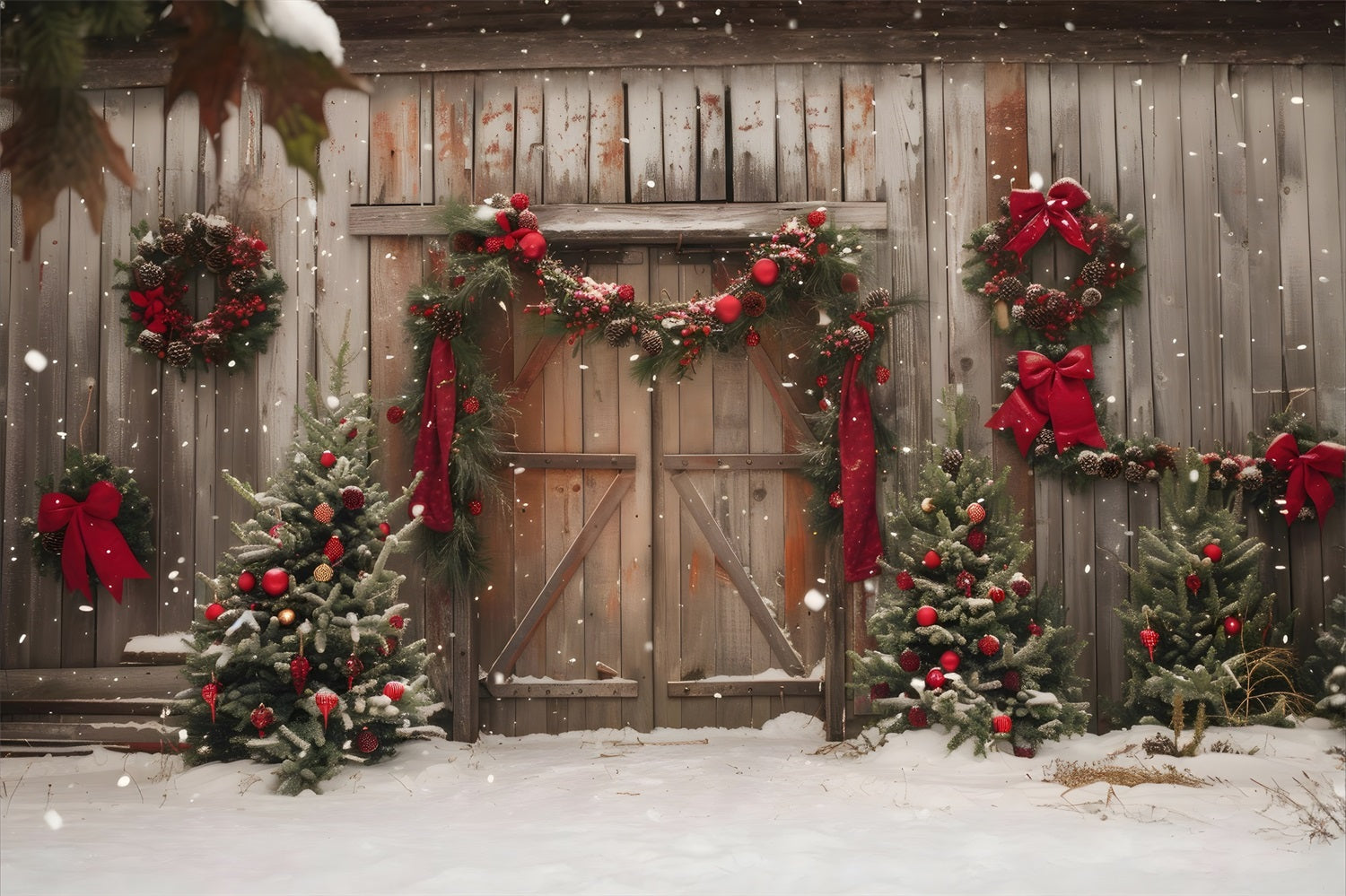 Weihnachten Gemütliche weiße Veranda Hintergrund RR8-201