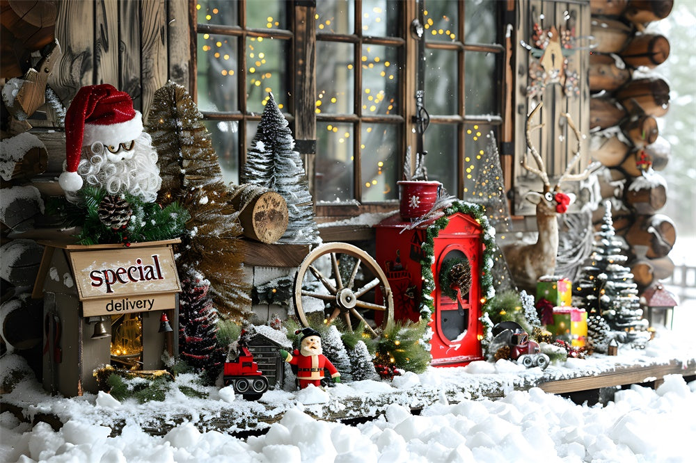 Weihnachten Schnee dekoriert Holzhaus Backdrop RR8-21