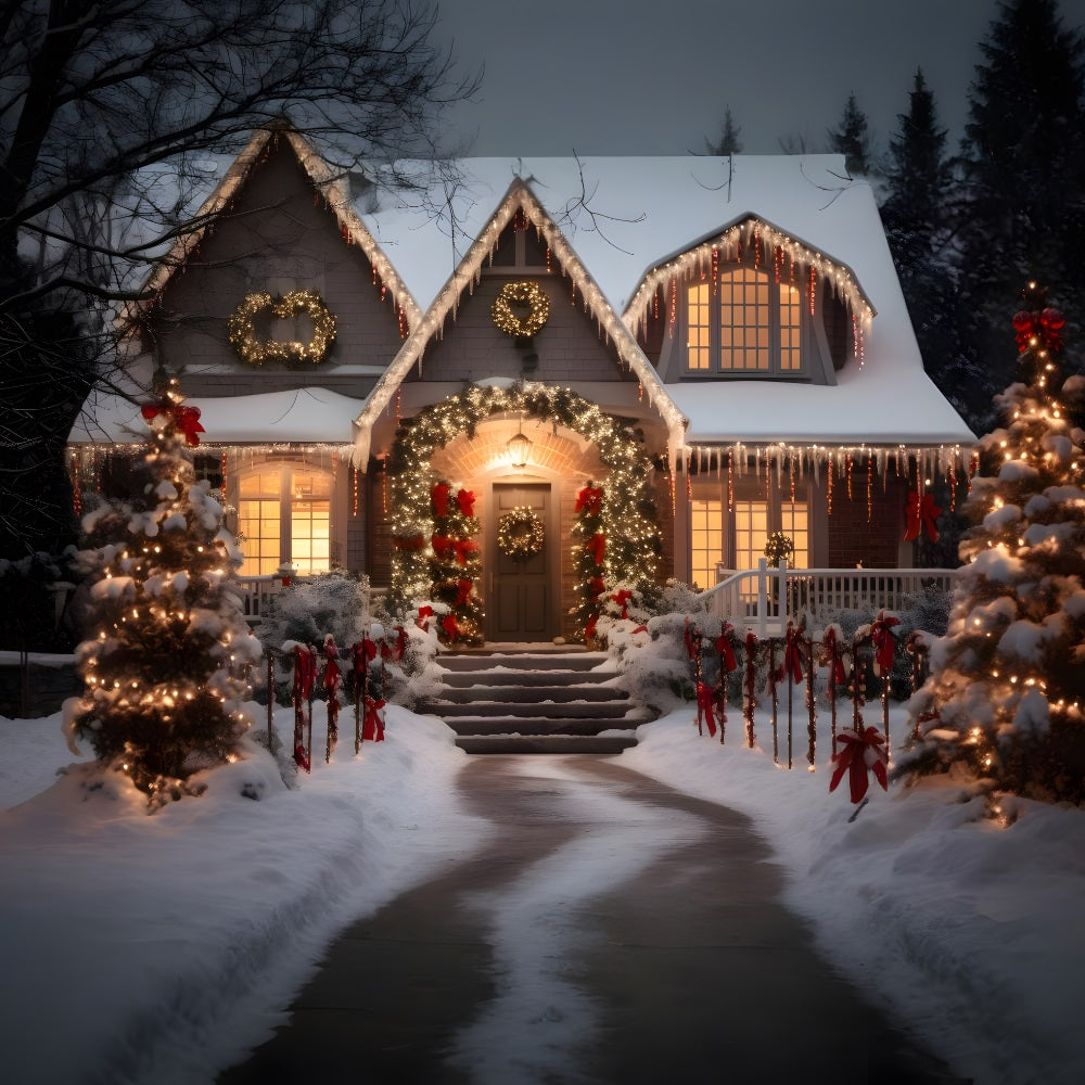 Weihnachten Lichter nach Schnee Hütte Backdrop RR8-212