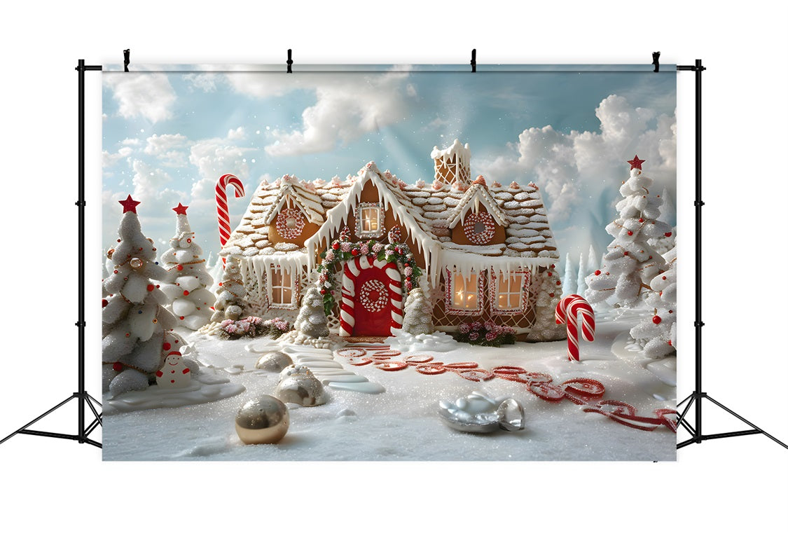 Weihnachten Sonnenschein Verschneites Lebkuchenhaus Backdrop RR8-216