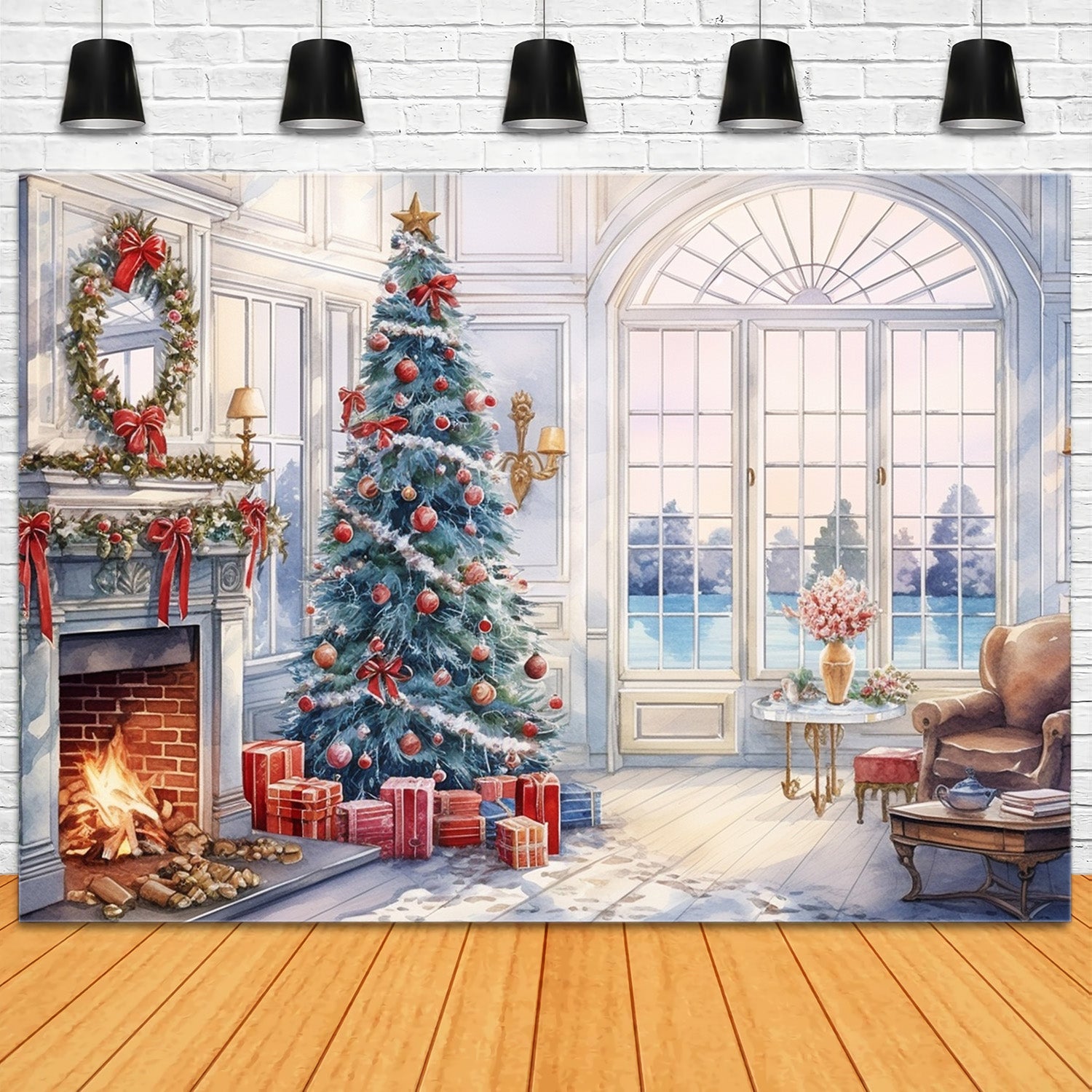 Weihnachten Gemütliches Wohnzimmer Kamin Vintage Backdrop RR8-219