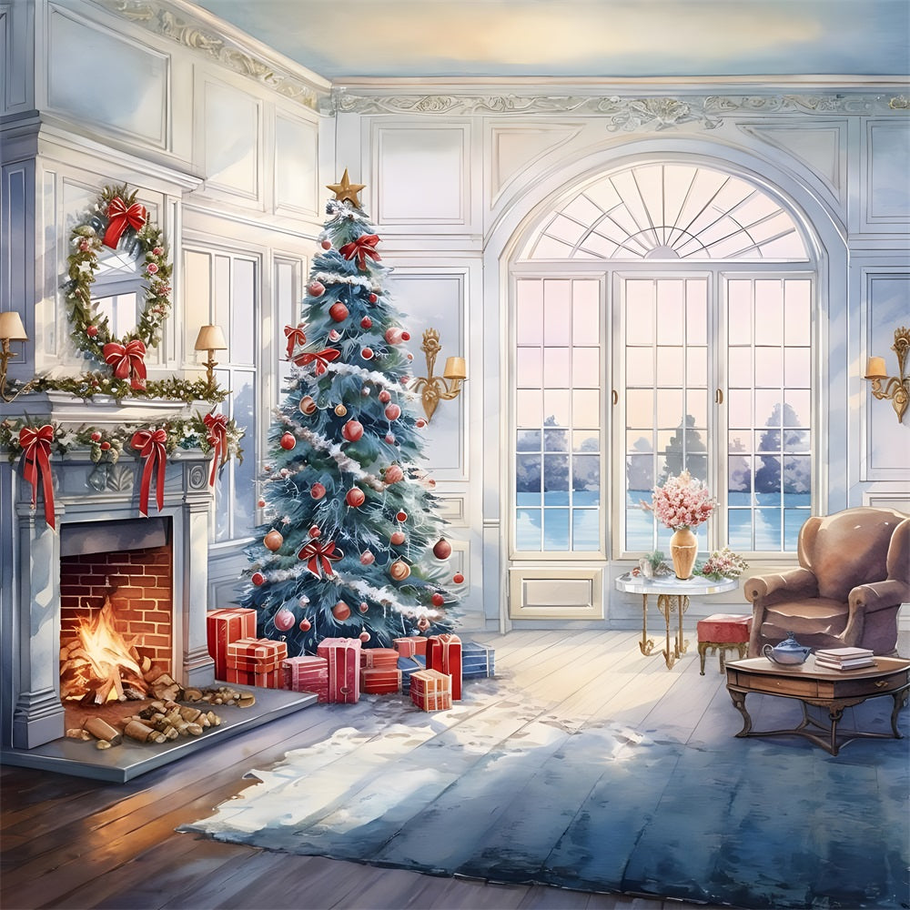 Weihnachten Gemütliches Wohnzimmer Kamin Vintage Backdrop RR8-219