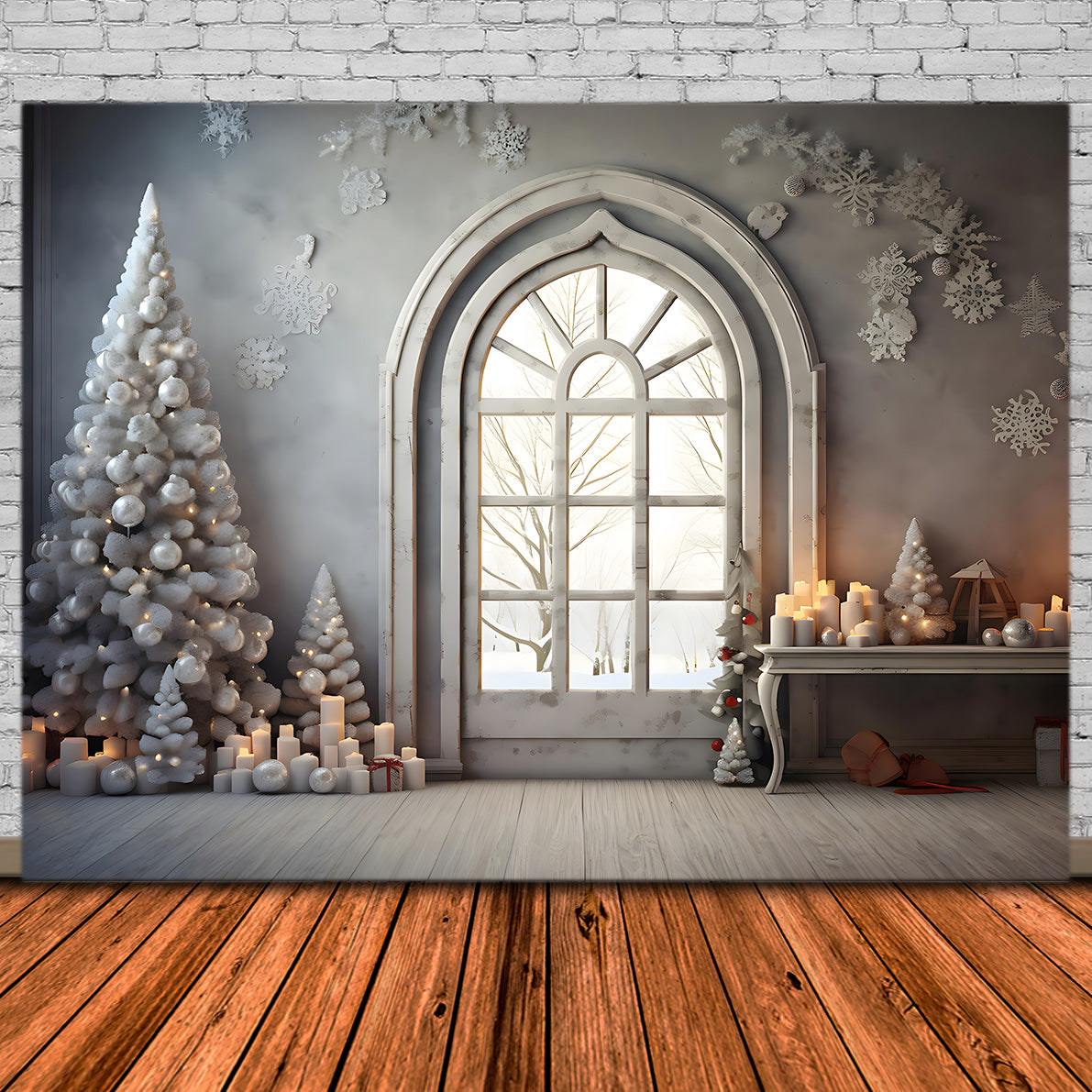 Weihnachten Einfaches Bogenfenster Schneeflocke Backdrop RR8-224