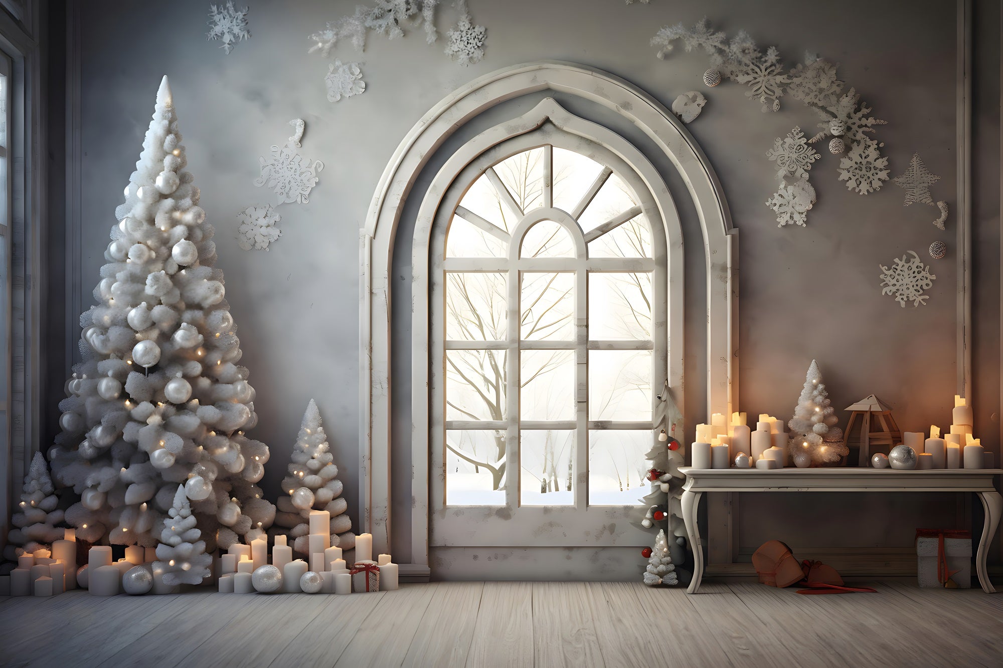 Weihnachten Einfaches Bogenfenster Schneeflocke Backdrop RR8-224