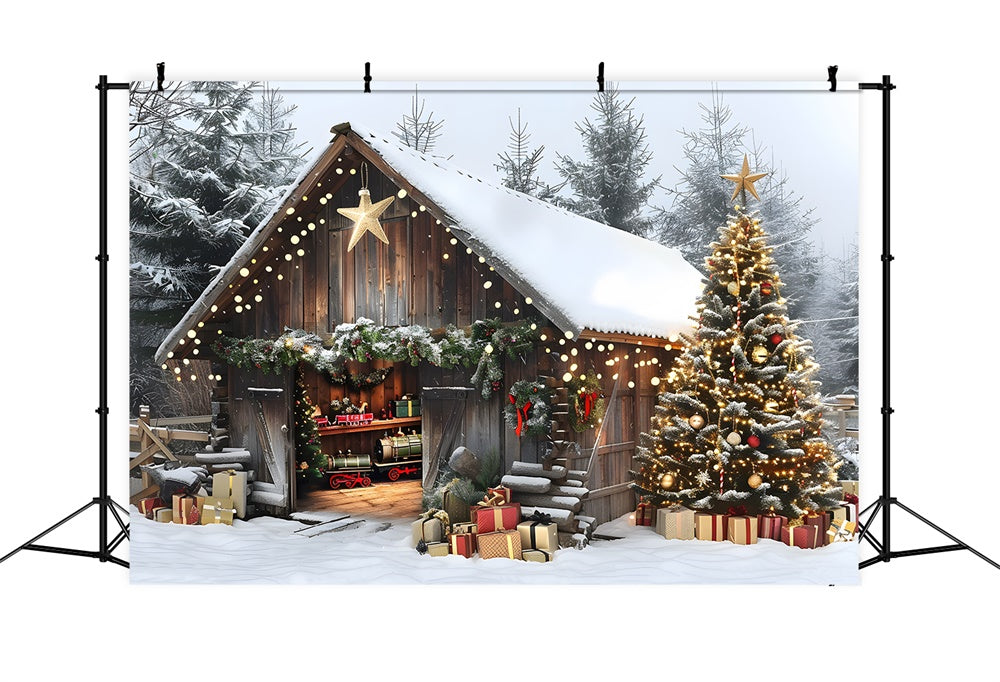 Weihnachten Glühende Bäume Holzhaus Backdrop RR8-23