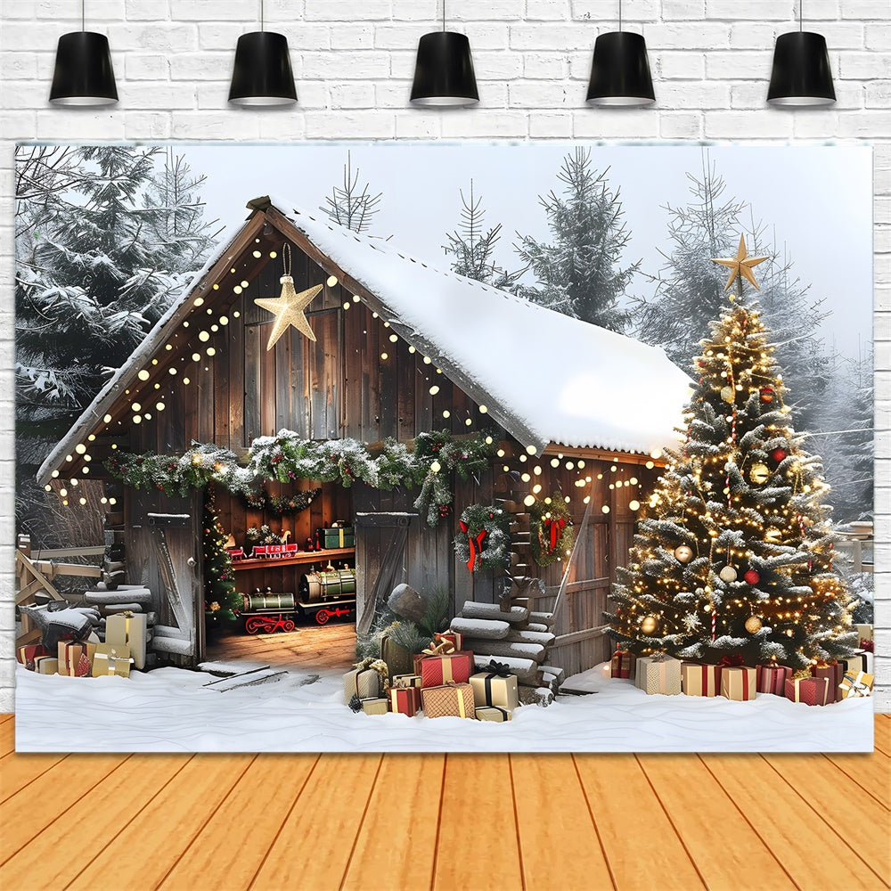 Weihnachten Glühende Bäume Holzhaus Backdrop RR8-23