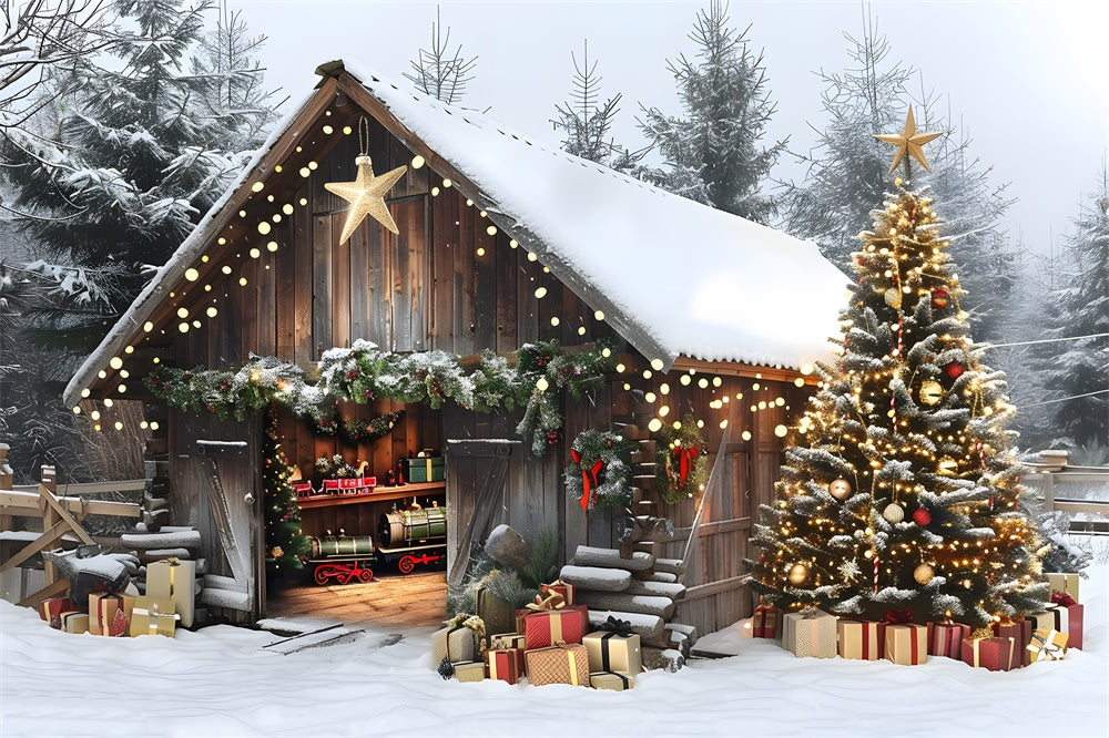 Weihnachten Glühende Bäume Holzhaus Backdrop RR8-23