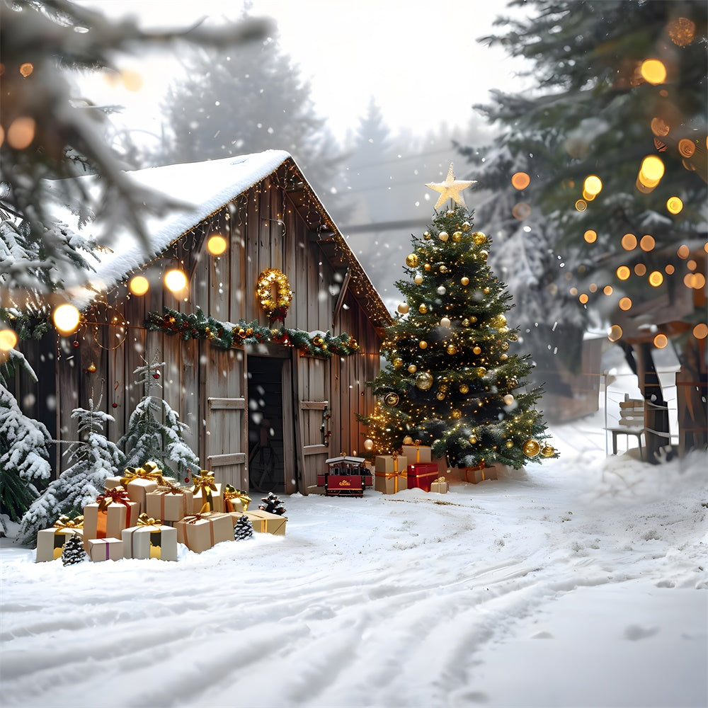 Weihnachten Holzhaus Schneeflocke Backdrop RR8-24