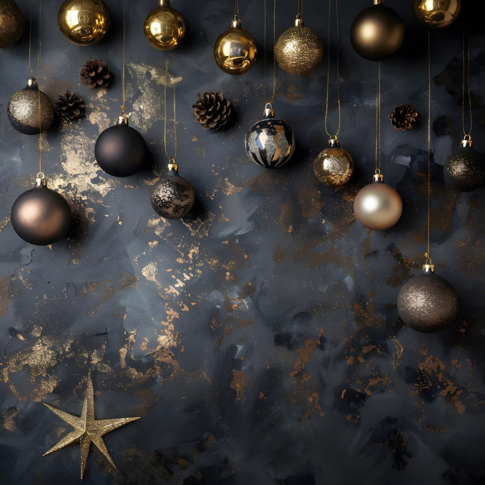 Weihnachten Elegant Schwarz und Gold Ornamente Backdrop RR8-242