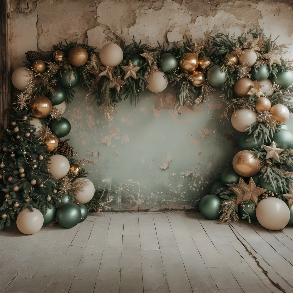 Weihnachten Rustikale Ballongirlande und Baum Hintergrund RR8-244