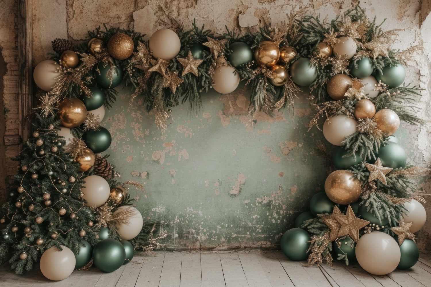 Weihnachten Rustikale Ballongirlande und Baum Hintergrund RR8-244