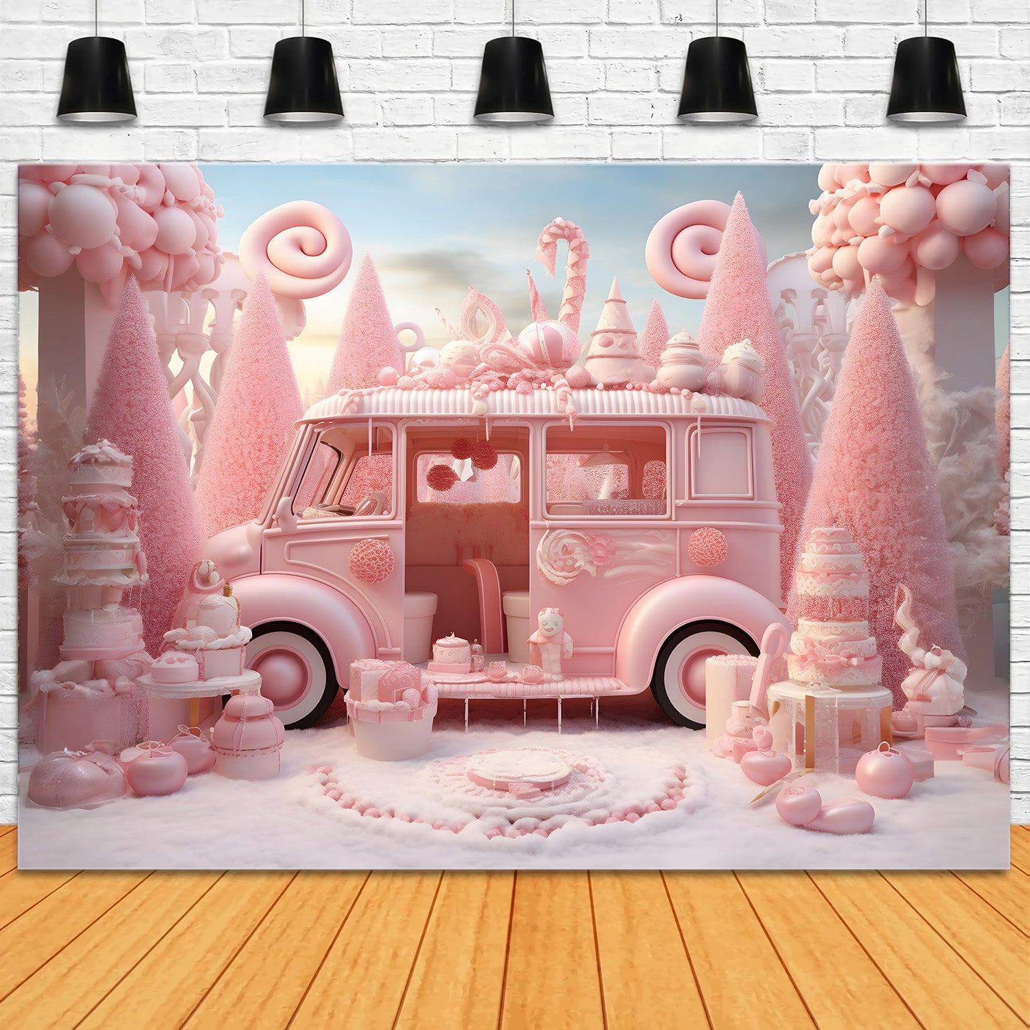 Weihnachtlicher rosa Candyland Van mit Leckereien RR8-245