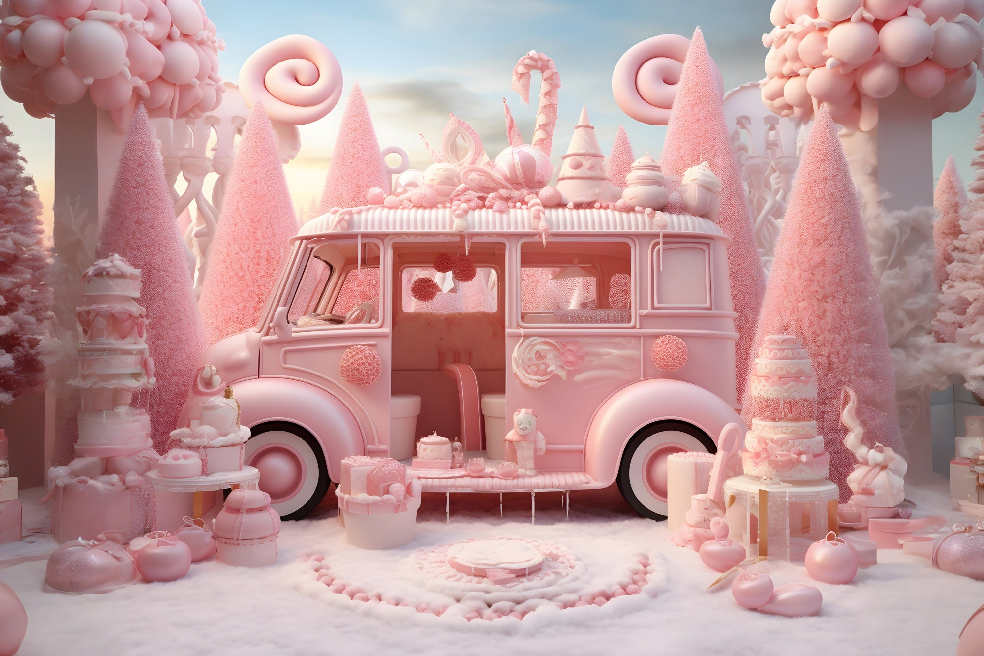 Weihnachtlicher rosa Candyland Van mit Leckereien RR8-245