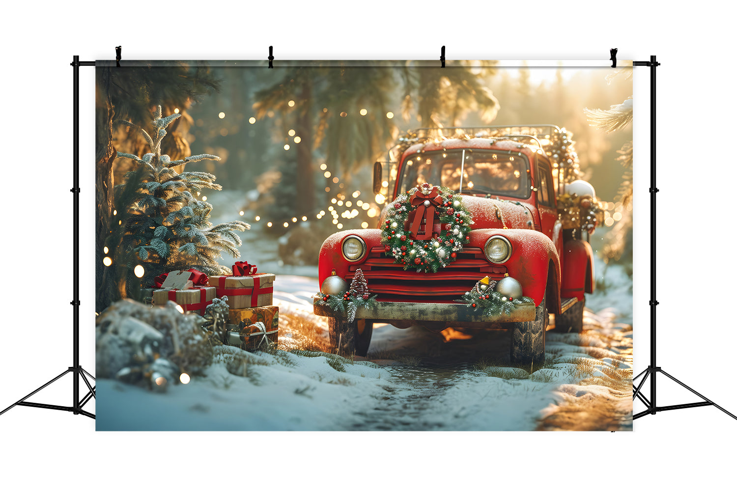 Weihnachtlicher Oldtimer-LKW mit festlichem Kranz RR8-250