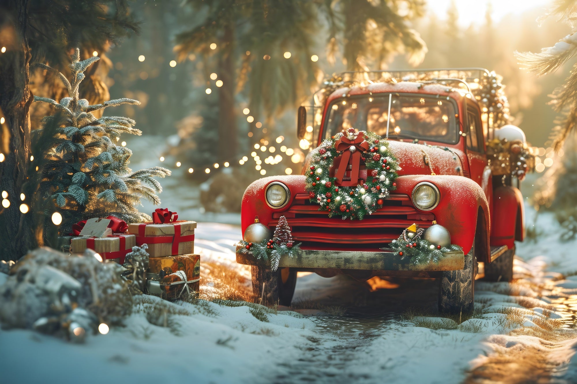 Weihnachtlicher Oldtimer-LKW mit festlichem Kranz RR8-250