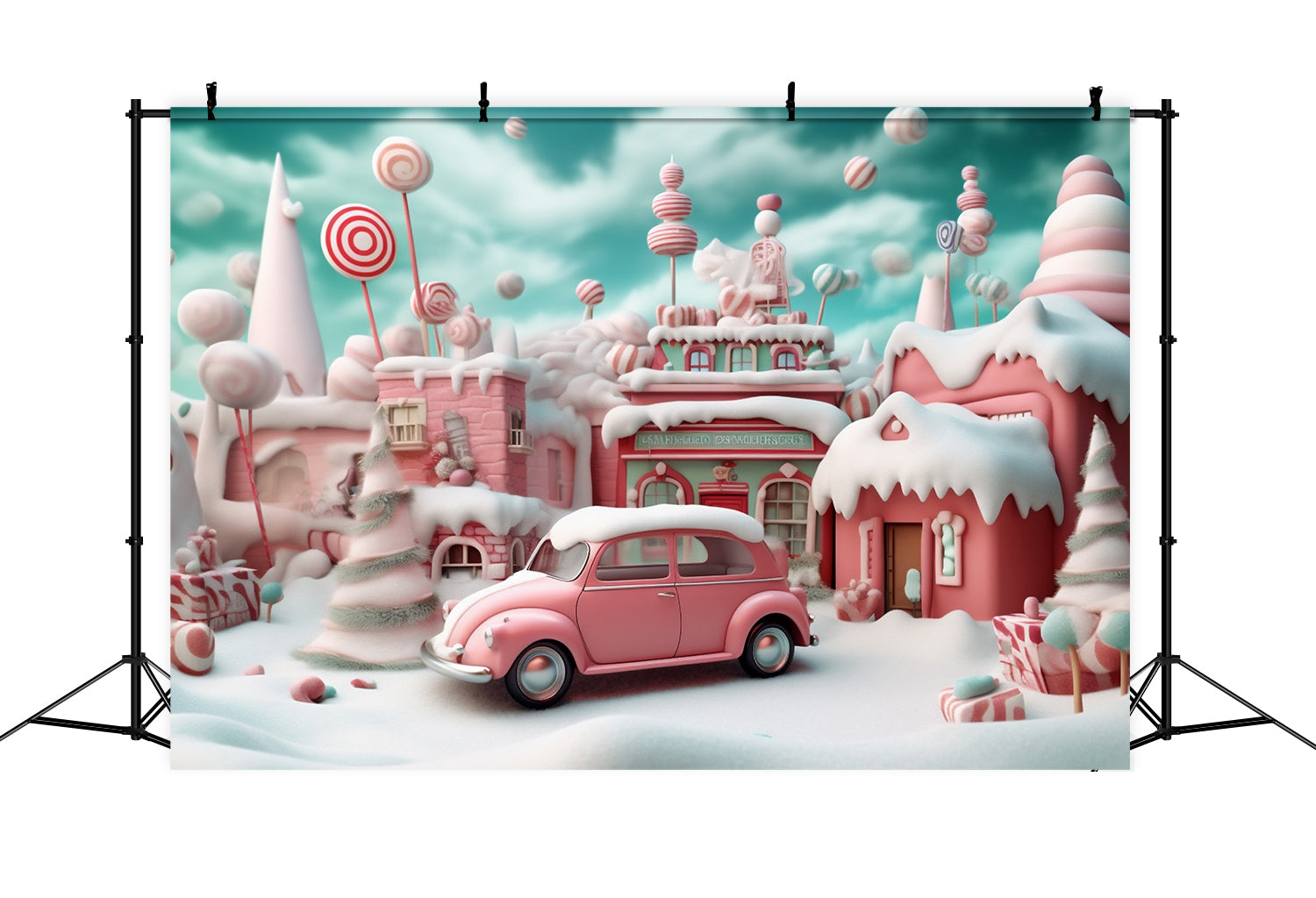 Weihnachtliches rosa Candy Village mit Auto RR8-251