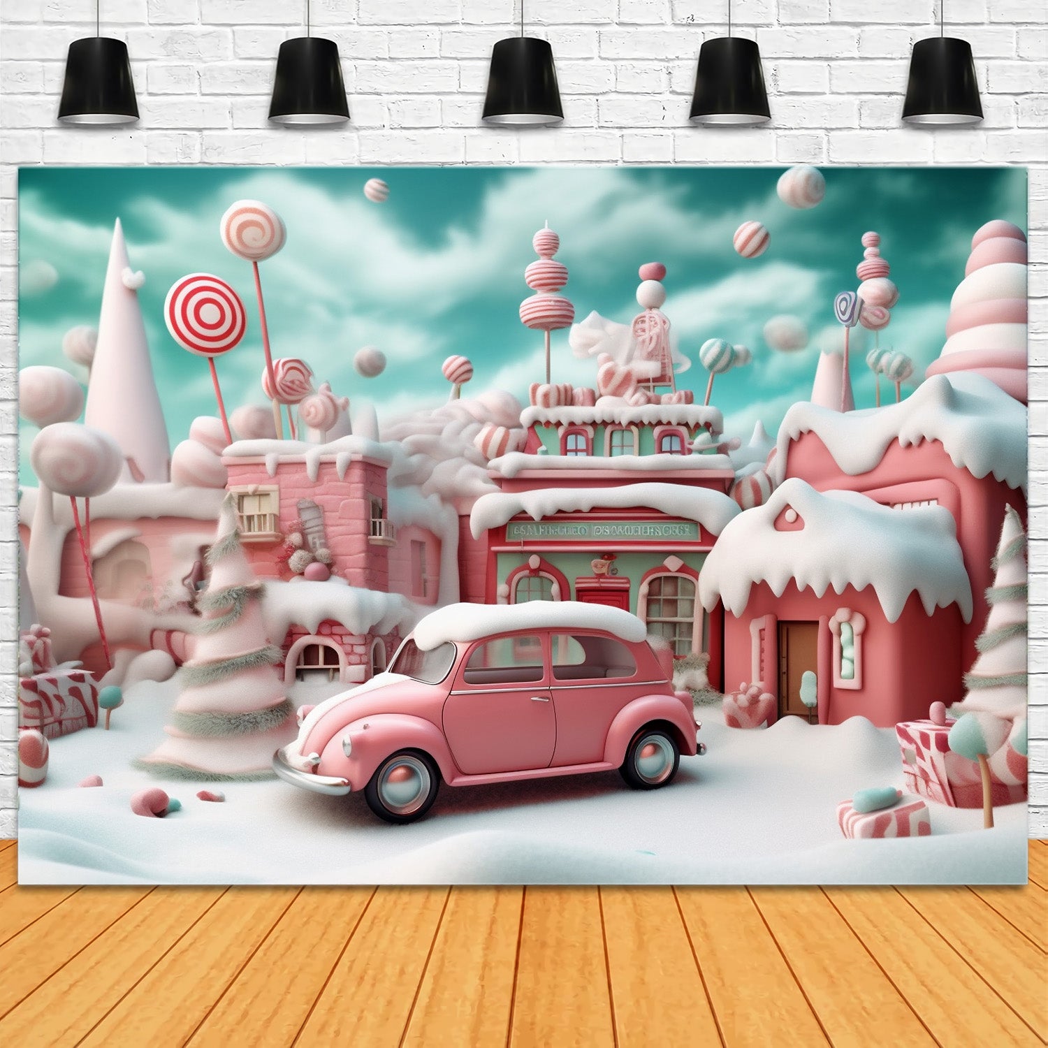 Weihnachtliches rosa Candy Village mit Auto RR8-251