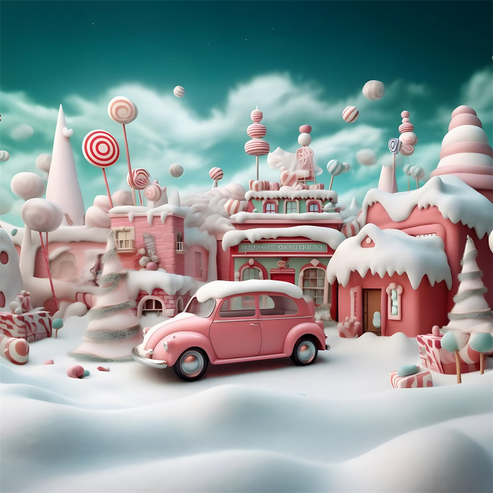 Weihnachtliches rosa Candy Village mit Auto RR8-251