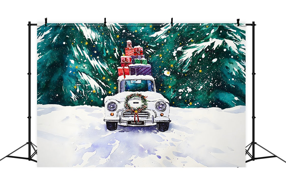 Weihnachts-Aquarell-Auto mit Geschenken Backdrop RR8-254