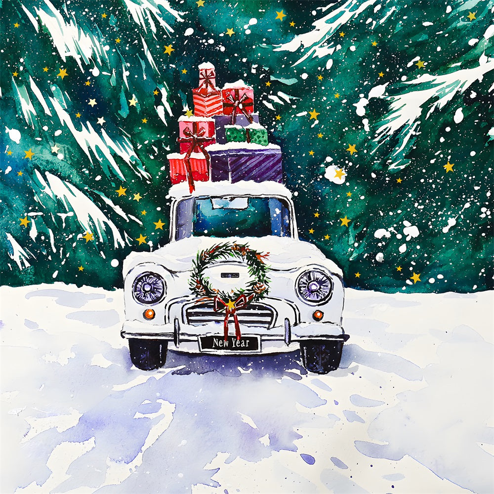 Weihnachts-Aquarell-Auto mit Geschenken Backdrop RR8-254