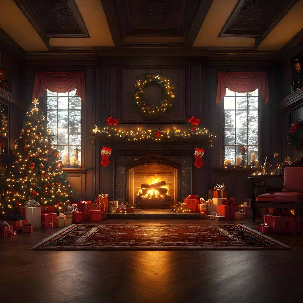 Weihnachten Grand Room mit funkelndem Baum Hintergrund RR8-260