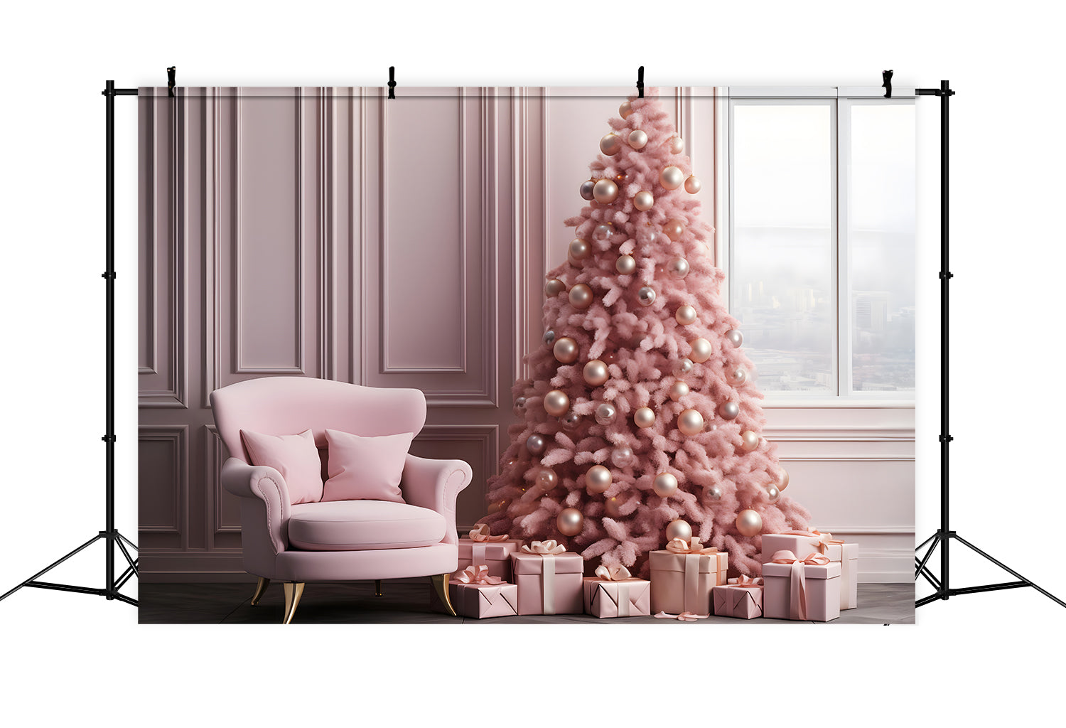 Weihnachten Rosa Elegantes Wohnzimmer Baum Hintergrund RR8-263