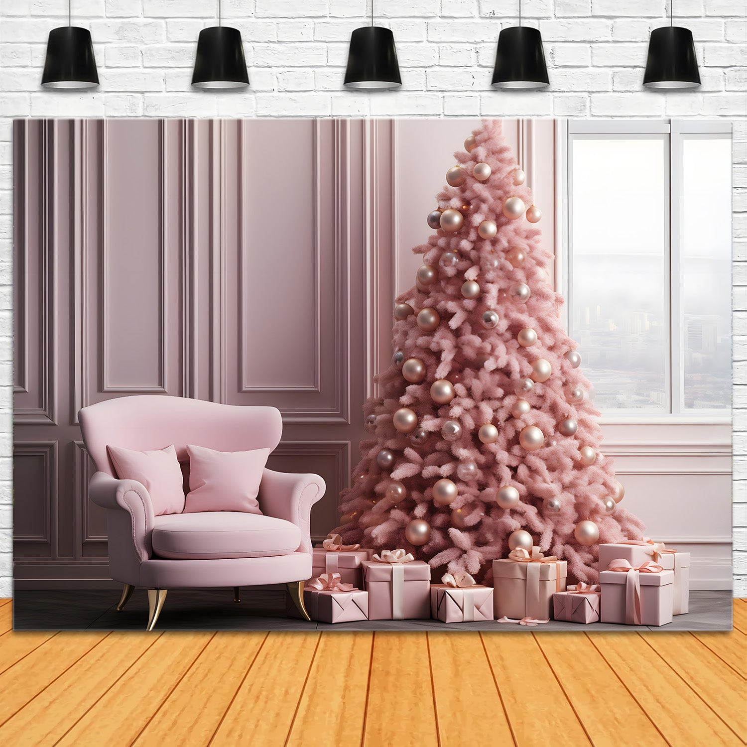 Weihnachten Rosa Elegantes Wohnzimmer Baum Hintergrund RR8-263