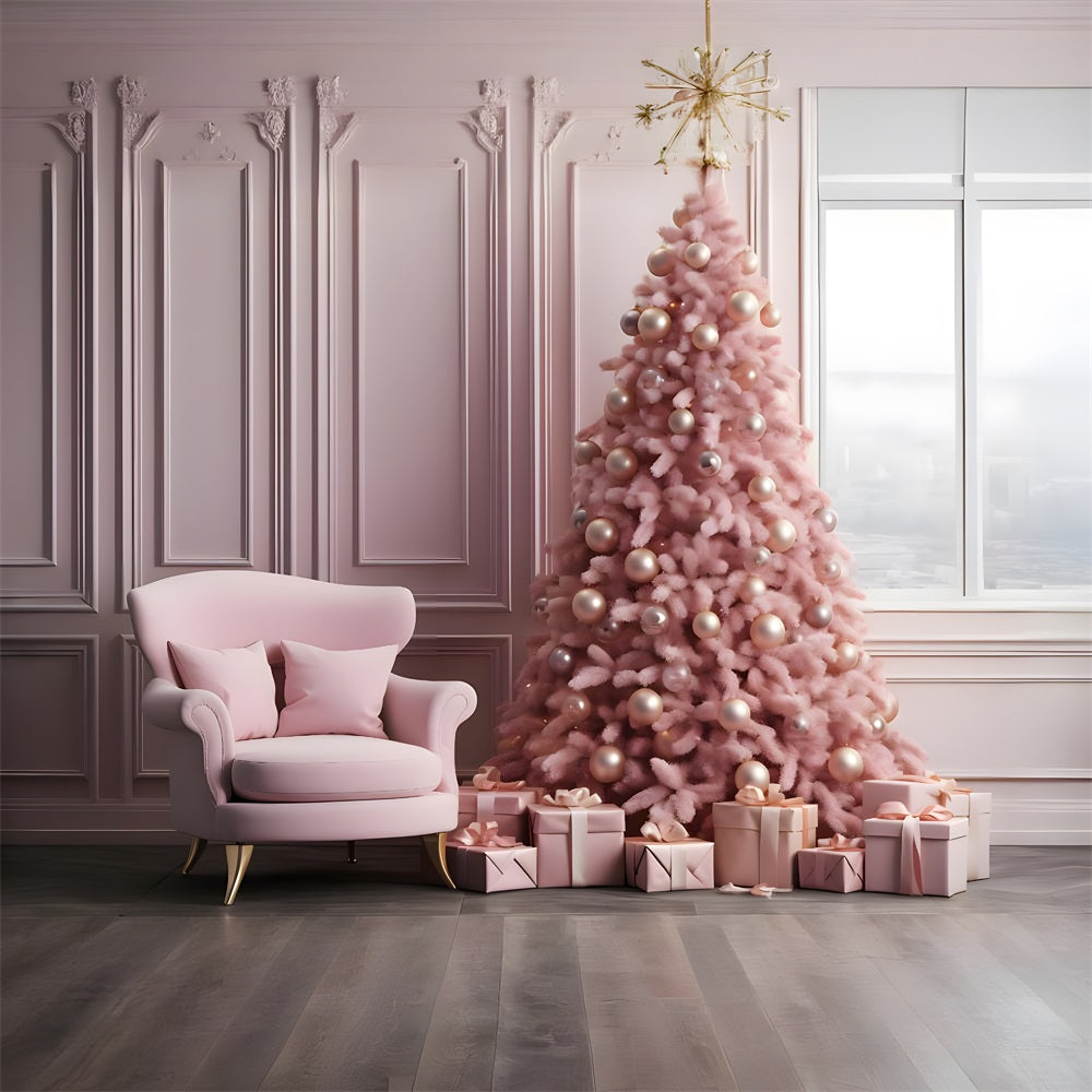 Weihnachten Rosa Elegantes Wohnzimmer Baum Hintergrund RR8-263