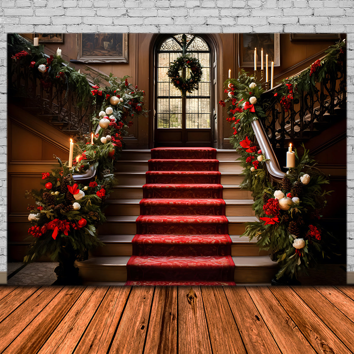 Weihnachten Grand Staircase mit festlicher Girlande Backdrop RR8-265