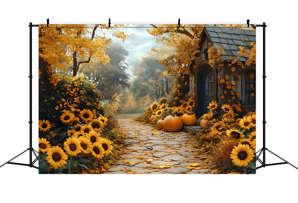 Herbstsonnenblumen Blühender Weg Hintergrund RR8-313