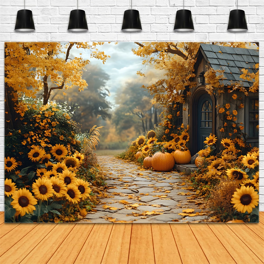 Herbstsonnenblumen Blühender Weg Hintergrund RR8-313