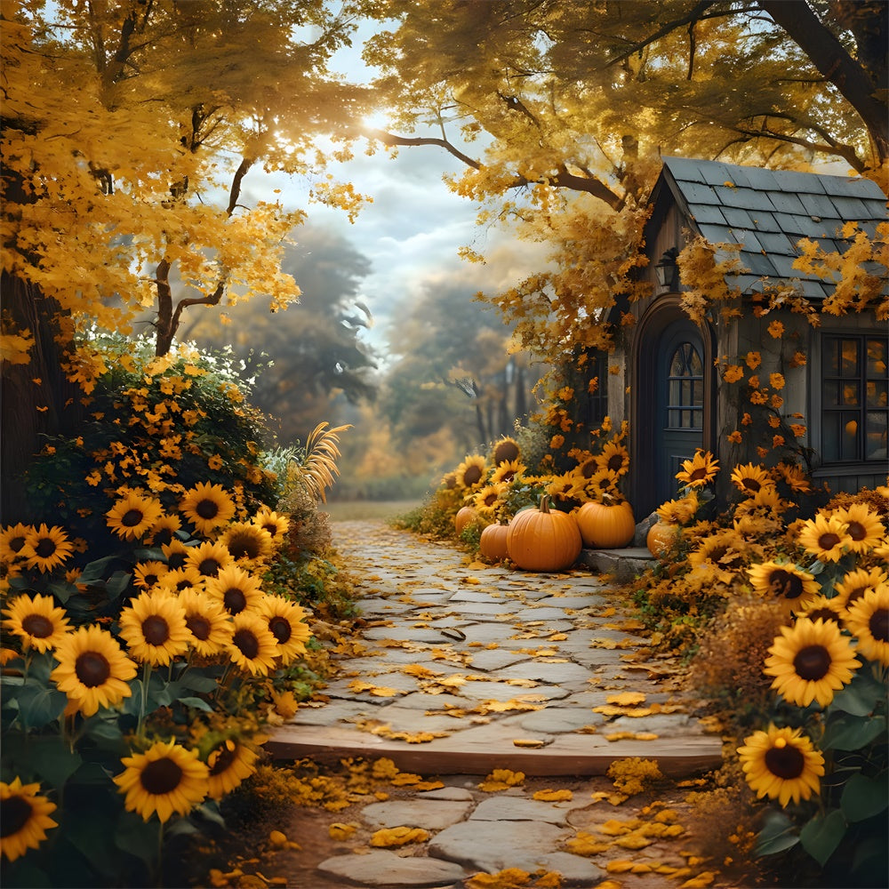 Herbstsonnenblumen Blühender Weg Hintergrund RR8-313