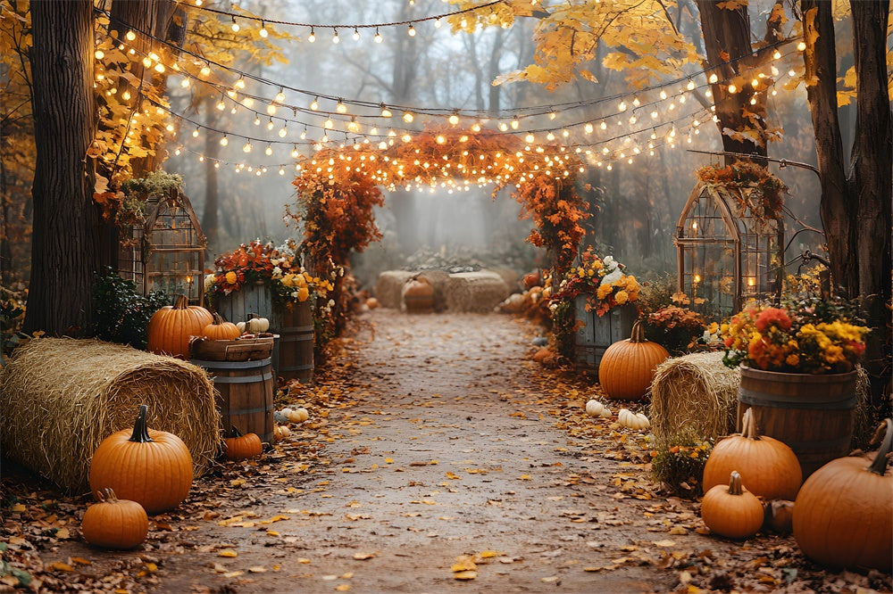 Herbst Kürbis leuchtende Lichterkette Hintergrund RR8-317