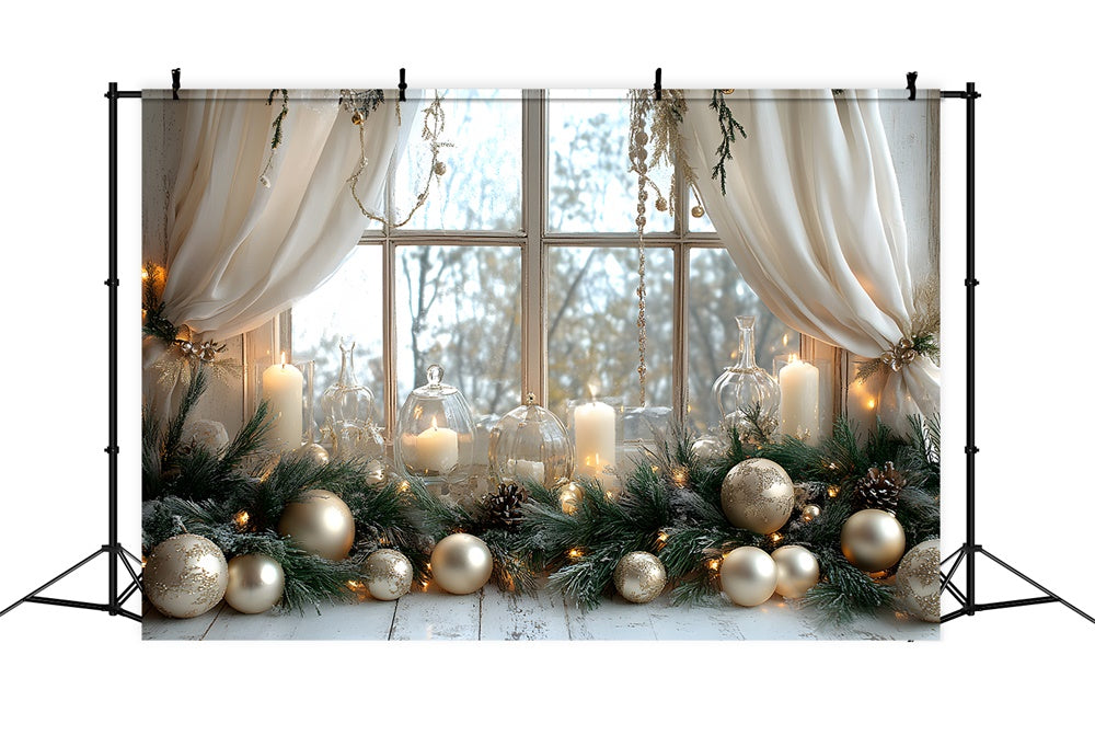 Weihnachtskugeln Kerzen Fensteransicht Hintergrund RR8-339