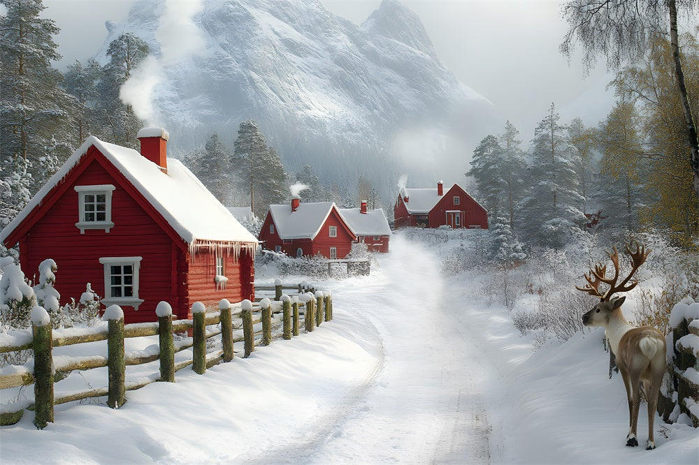 Weihnachtliches verschneites Dorf mit Berg Hintergrund RR8-341