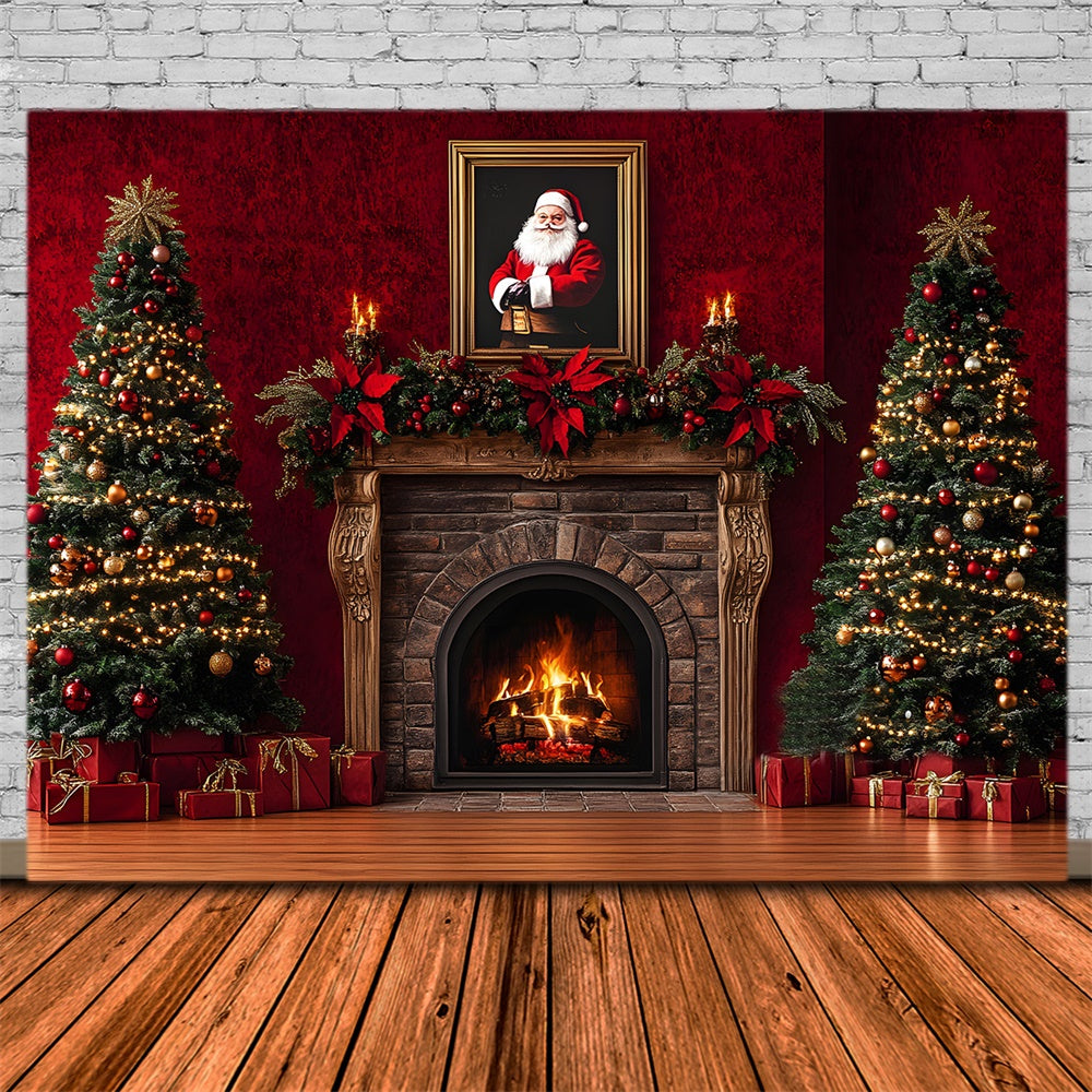 Weihnachtsmann Weihnachten Retro Kamin Hintergrund RR8-353