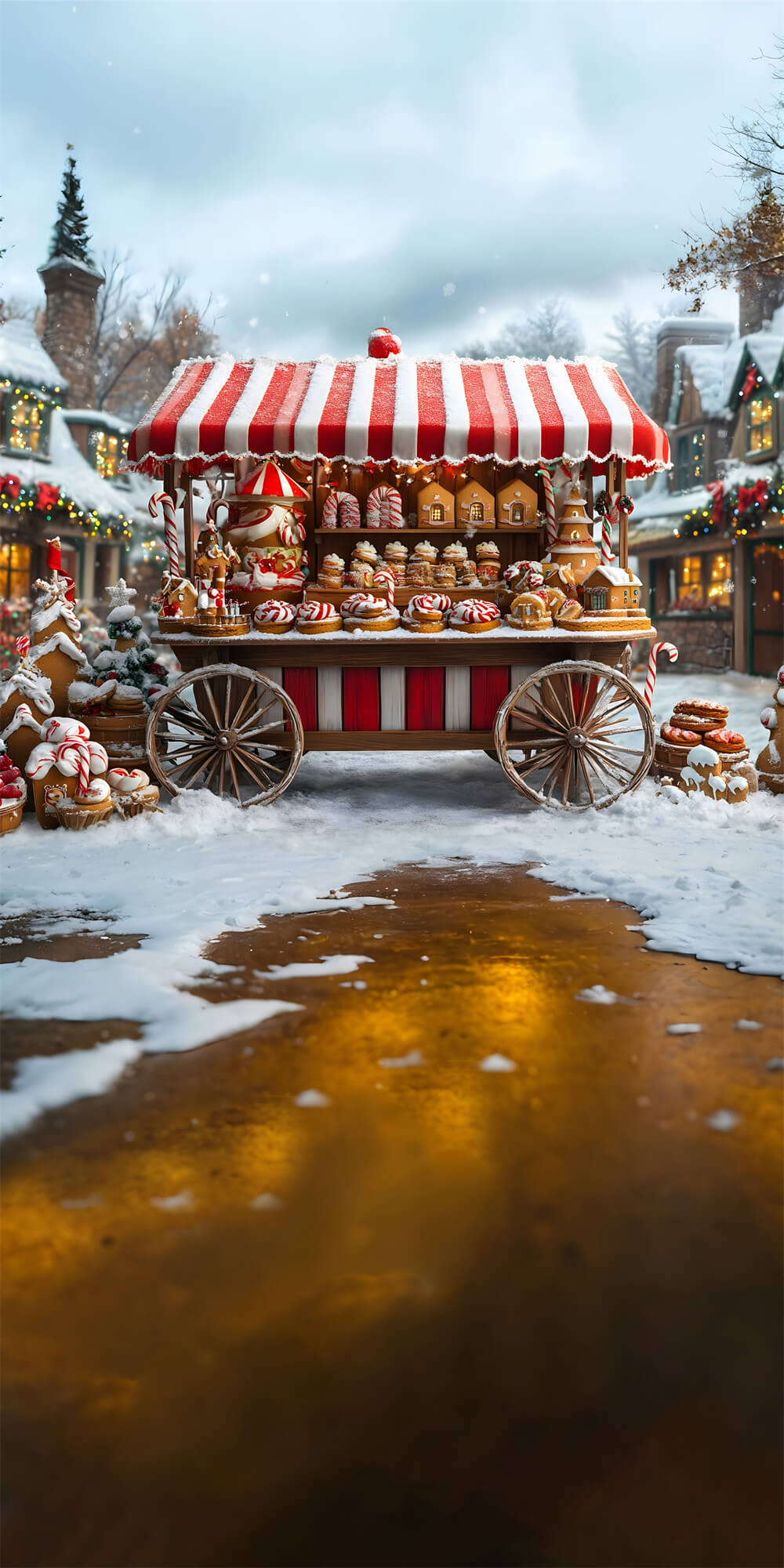 Weihnachtsfeger Dessertwagen Schnee Fotohintergrund RR8-369