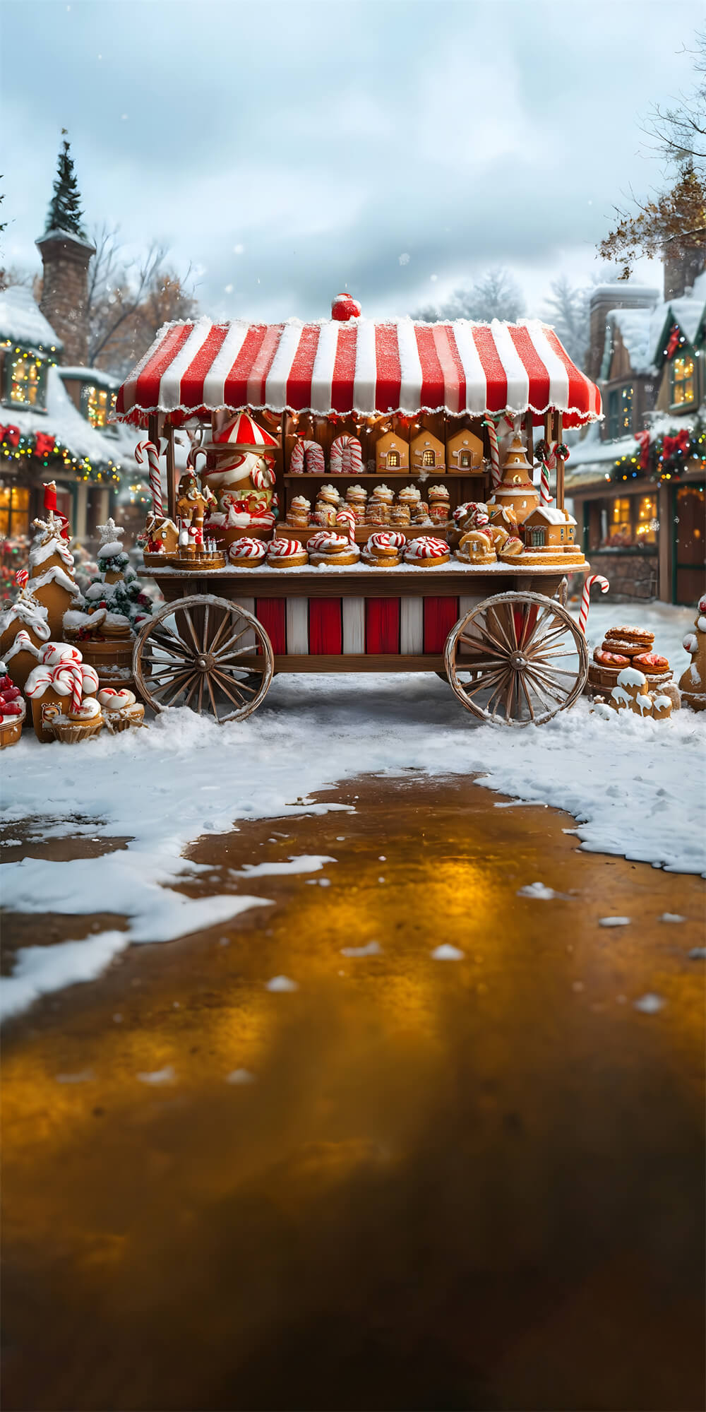 Weihnachtsfeger Dessertwagen Schnee Fotohintergrund RR8-369