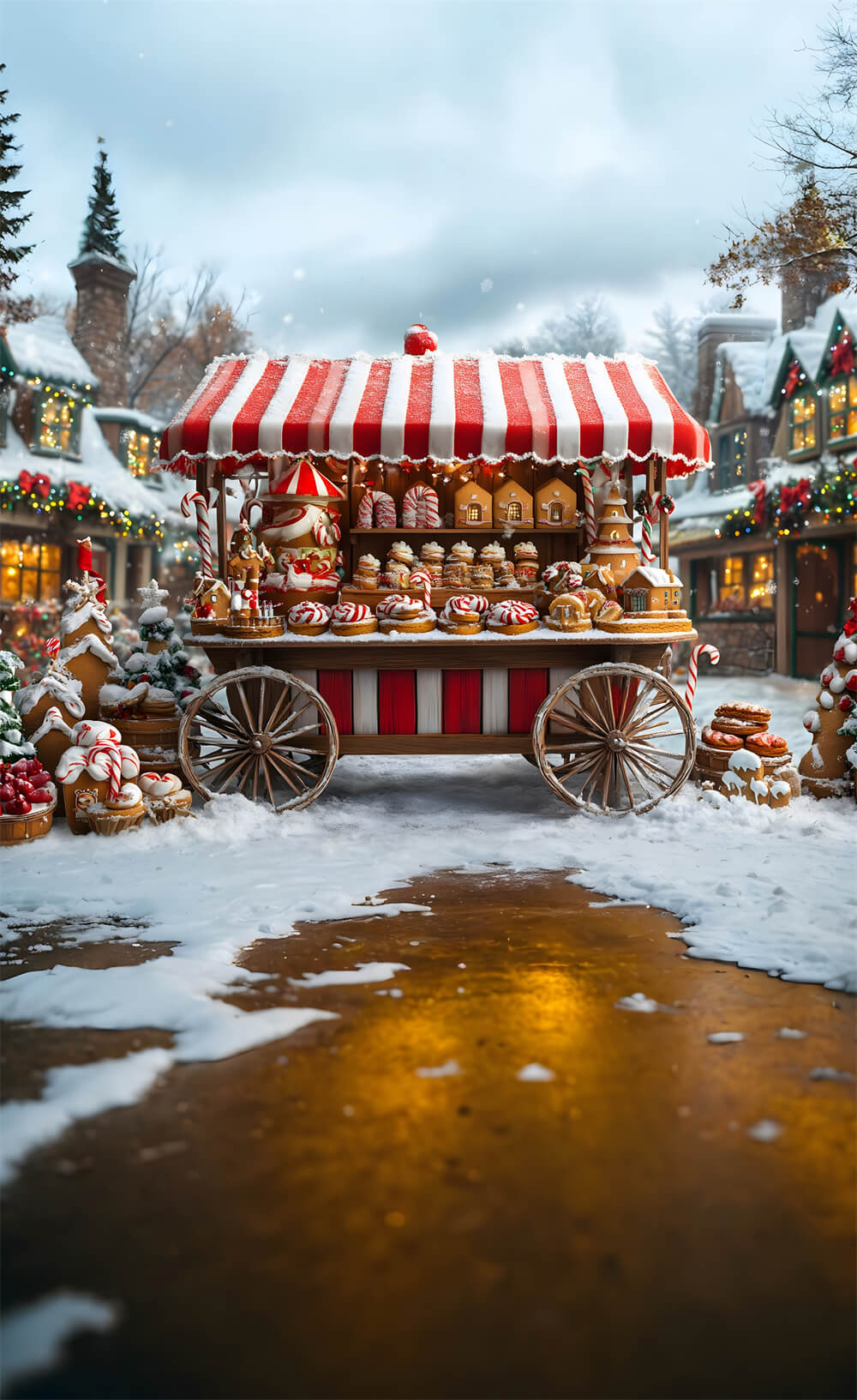 Weihnachtsfeger Dessertwagen Schnee Fotohintergrund RR8-369