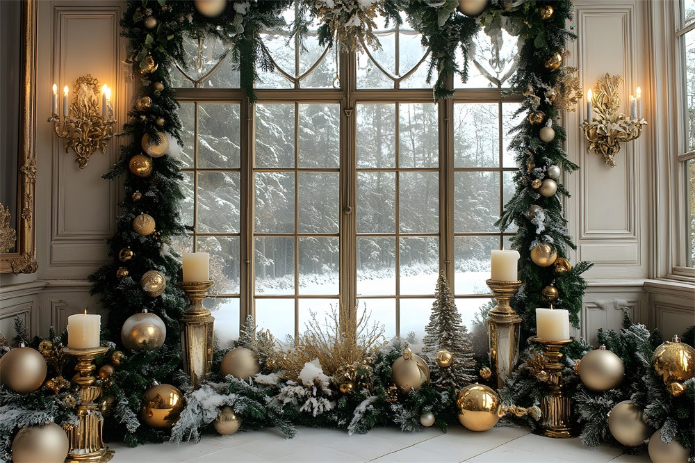 Weihnachtskranz Fenster Schneewald Backdrop RR8-37