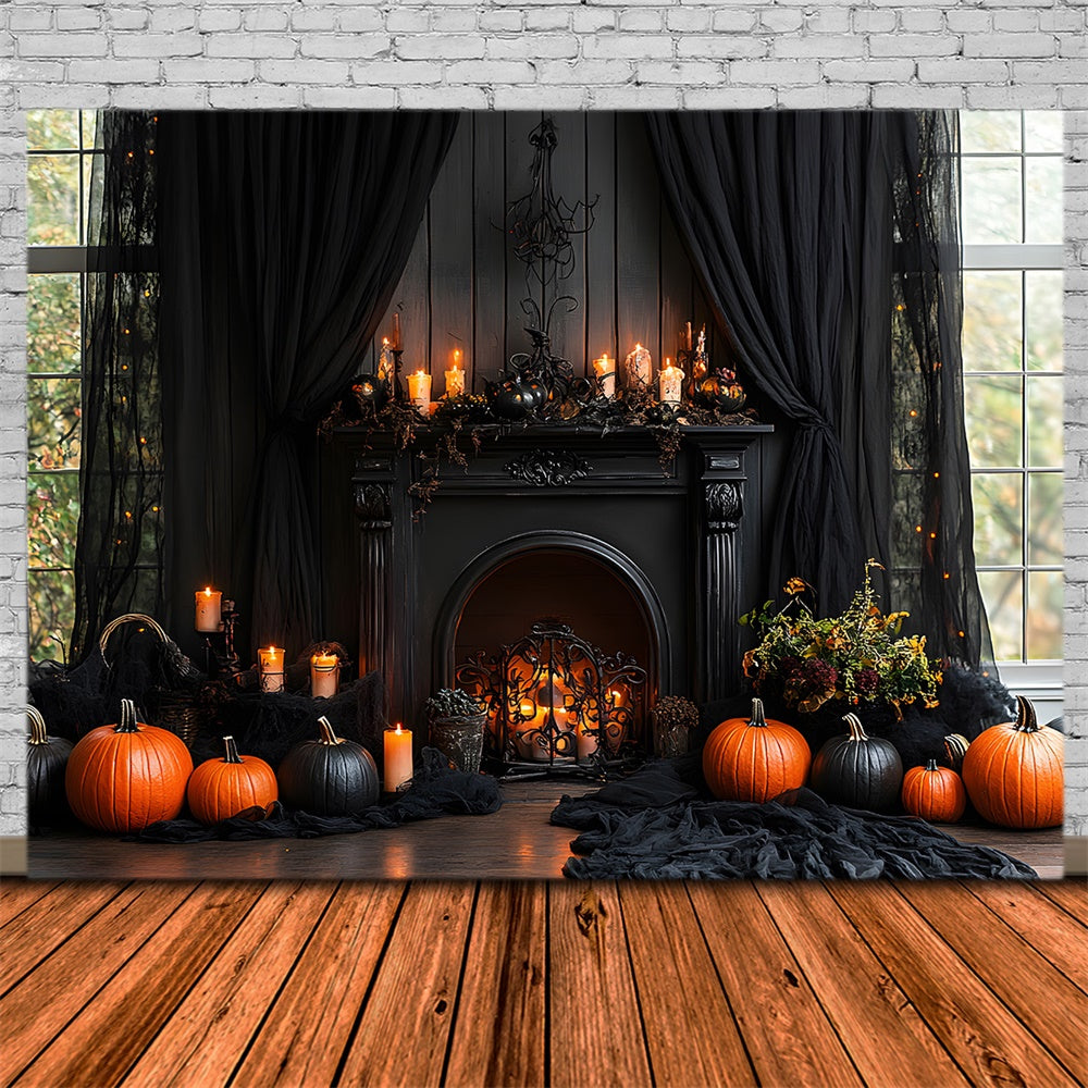 Halloween Vorhang Kamin Kerzen Hintergrund RR8-383